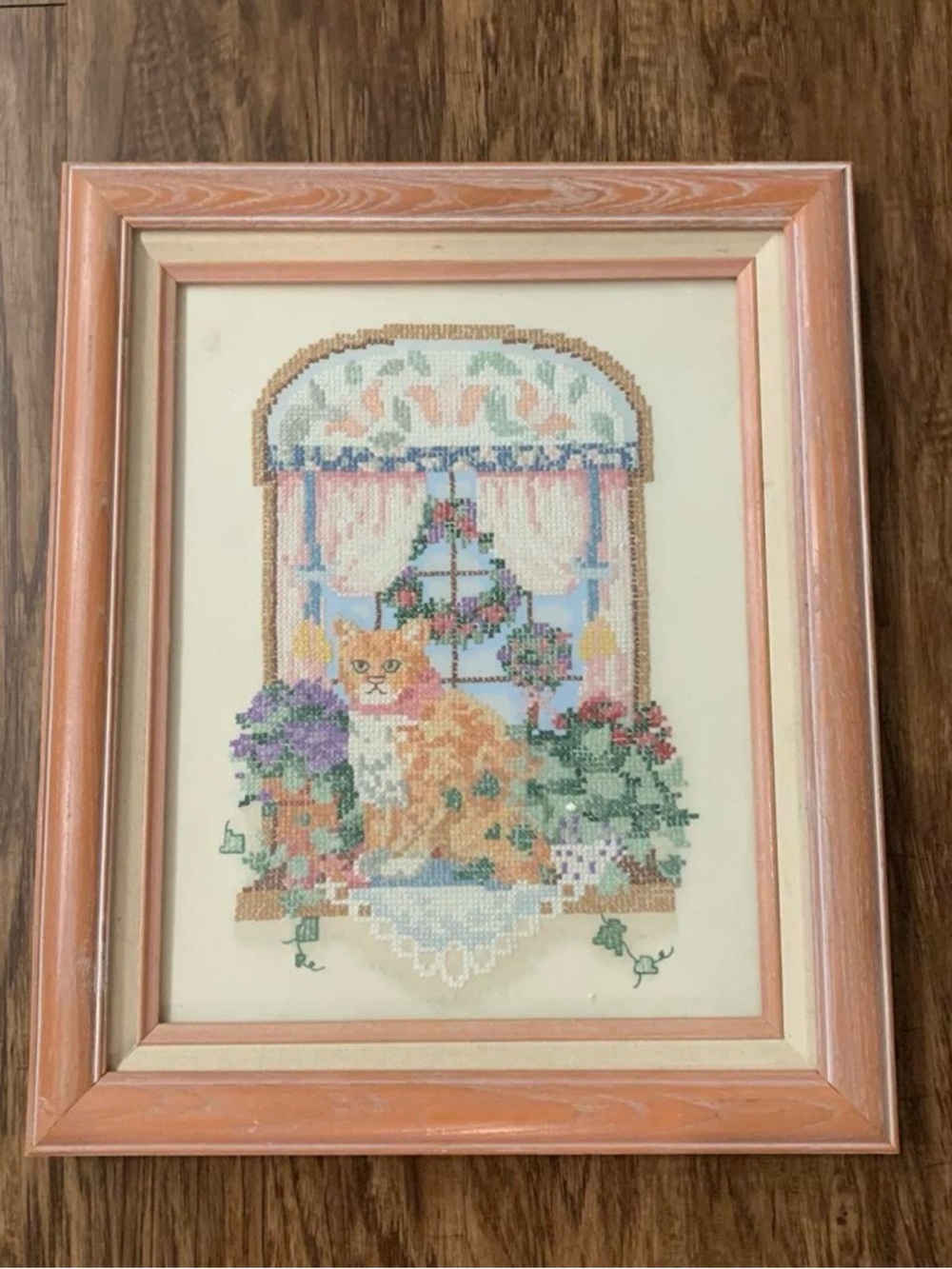 Framed Orange Cat Cross-Stitch Wall Art - Home Accents